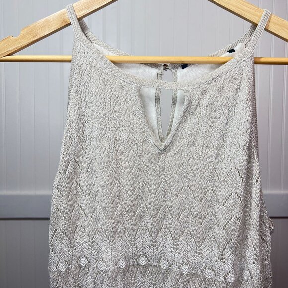 Chicos Metallic Sparkle Sleeveless Blouse  Tank Top Crochet Eyelet Women's Small - Picture 1 of 8